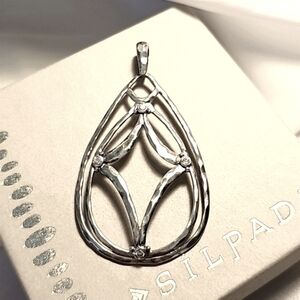 Silpada Starbright  Sterling Silver Hammered Large Pendant with CZ's # S2356